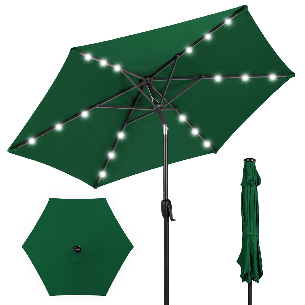 Best Choice Products 7.5ft Outdoor Solar Patio Umbrella for Deck, Pool w/ Tilt, Crank, LED Lights
